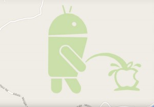 Google Maps robot droid pisse sur Apple