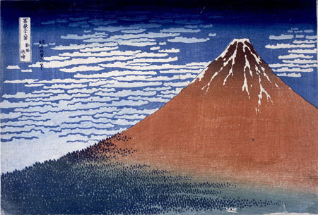 Expo-Hokusai-Grand-Palais-Vue-du-Mont-Fuji-rouge--vent-du-sud-ciel-clair