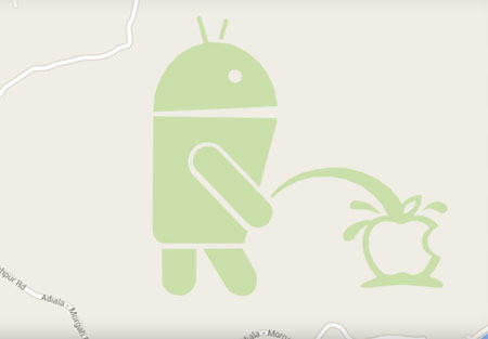 Google Maps robot droid pisse sur Apple