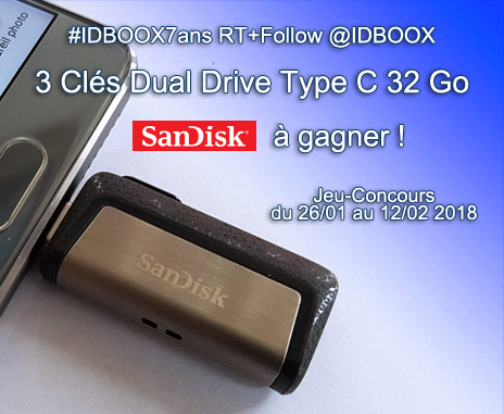 Jeu Concours Sandik 3 Clés Dual Drive Type C 32 Go