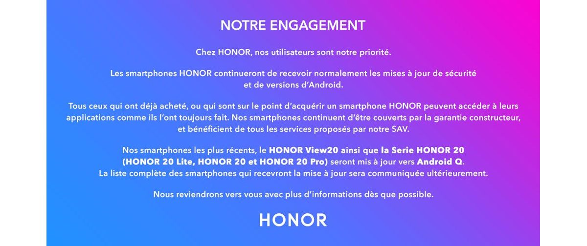 Honor les smartphones mise à jour vers Android Q