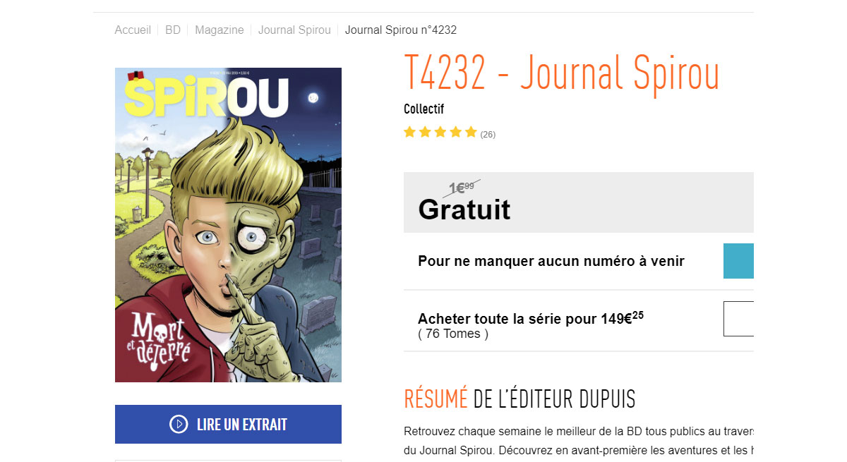 Le journal de Spirou gratuit pour le confinement