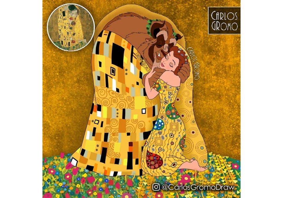 Les personnages Disney dans le tableau le Baiser de Gustave Klimt