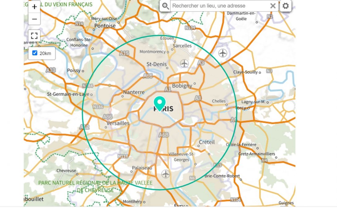 comment calculer distance 20 km autour de chez moi