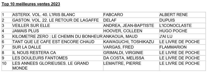 Top des ventes de livres en france 2023